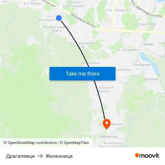 Драгалевци to Железница map