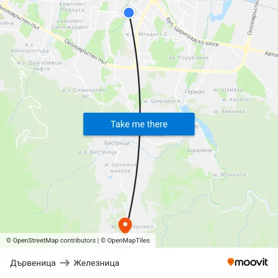 Дървеница to Железница map