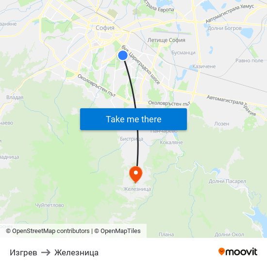 Изгрев to Железница map