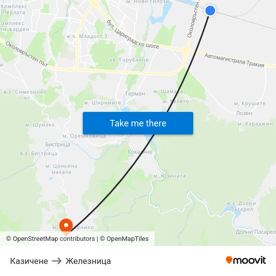 Казичене to Железница map