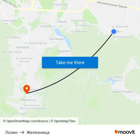 Лозен to Железница map