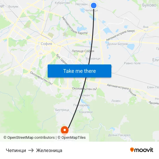 Чепинци to Железница map