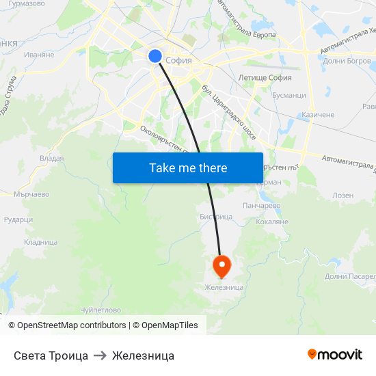 Света Троица to Железница map