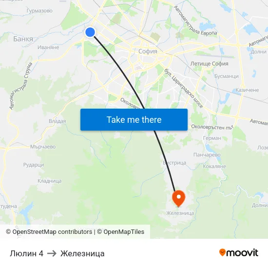 Люлин 4 to Железница map