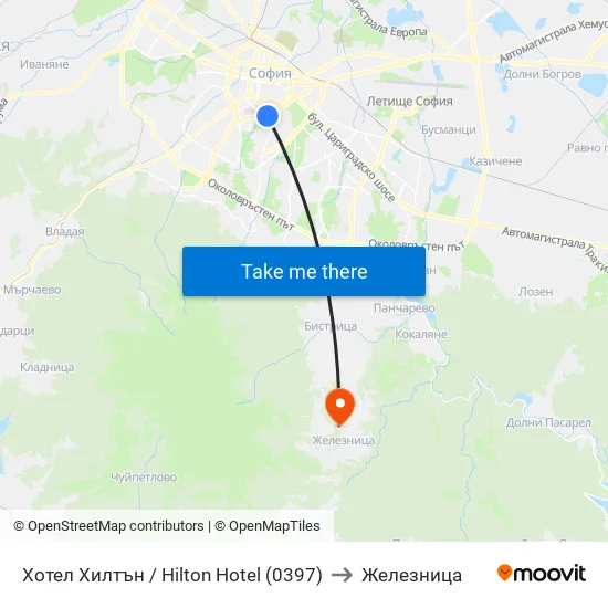 Хотел Хилтън / Hilton Hotel (0397) to Железница map