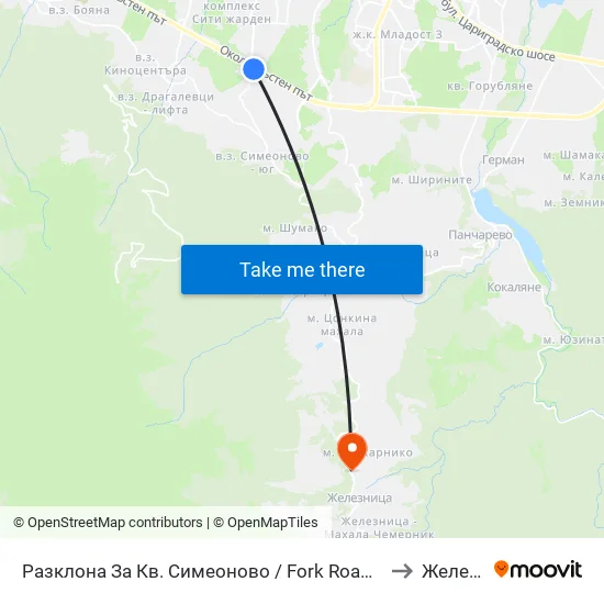 Разклона За Кв. Симеоново / Fork Road To Simeonovo Qr. (1459) to Железница map