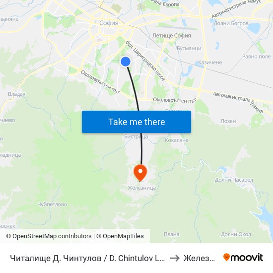 Читалище Д. Чинтулов / D. Chintulov Library (2365) to Железница map