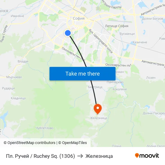 Пл. Ручей / Ruchey Sq. (1306) to Железница map