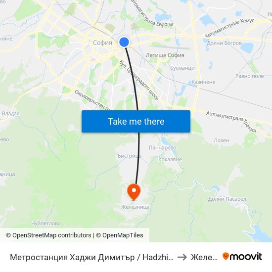 Метростанция Хаджи Димитър / Hadzhi Dimitar Metro Station (0303) to Железница map