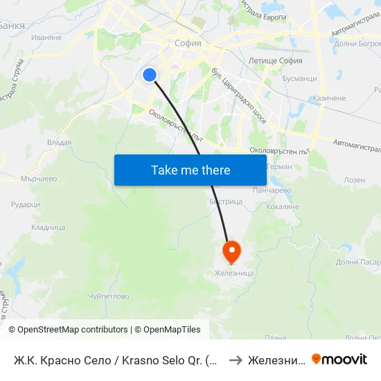 Ⓜ️ Ж.К. Красно Село / Krasno Selo Qr. (0638) to Железница map