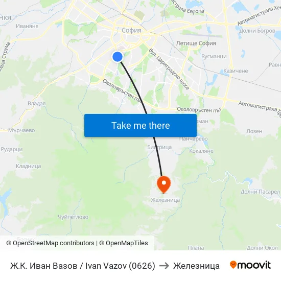 Ж.К. Иван Вазов / Ivan Vazov (0626) to Железница map
