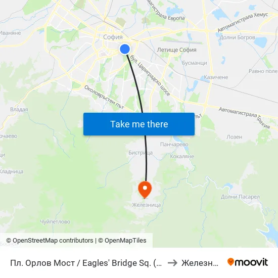 Ⓜ️ Пл. Орлов Мост / Eagles' Bridge Sq. (1287) to Железница map