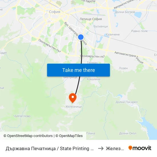 Държавна Печатница / State Printing House (0554) to Железница map