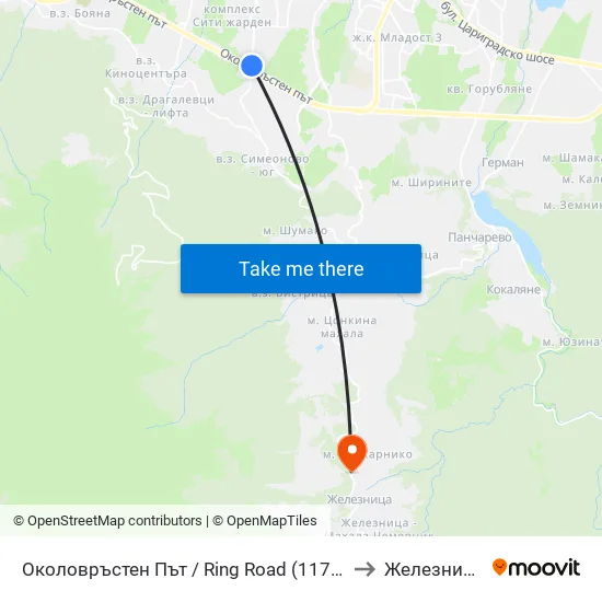 Околовръстен Път / Ring Road (1175) to Железница map