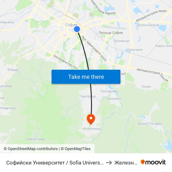 Софийски Университет / Sofia University (1698) to Железница map