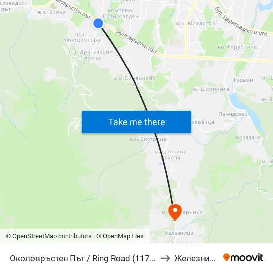 Околовръстен Път / Ring Road (1177) to Железница map