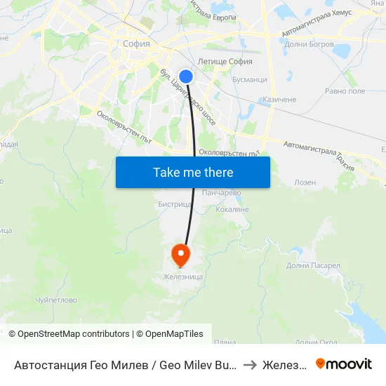 🚌 Автостанция Гео Милев / Geo Milev Bus Station (0052) to Железница map