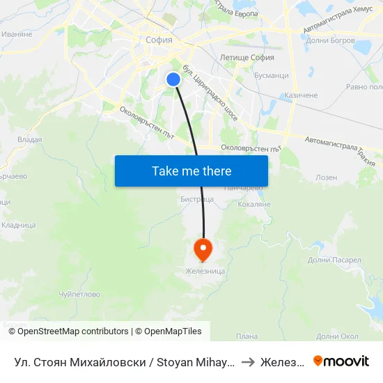 Ул. Стоян Михайловски / Stoyan Mihaylovski St. (2692) to Железница map