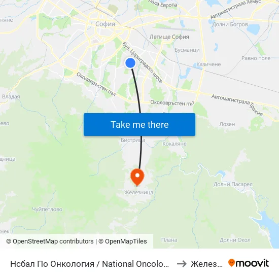 Ⓜ️ Нсбал По Онкология / National Oncology Hospital (2542) to Железница map