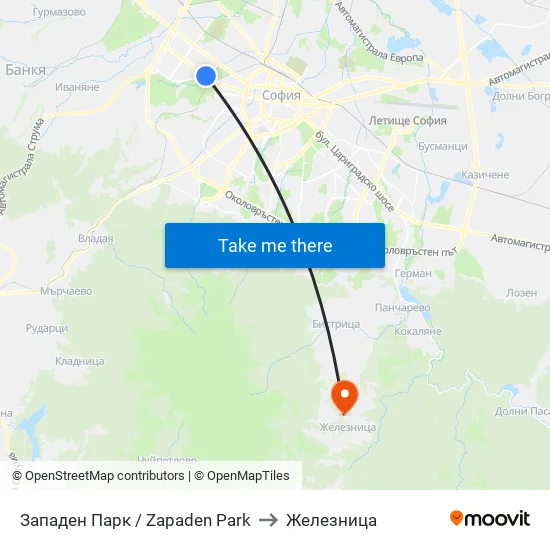 Западен Парк / Zapaden Park to Железница map