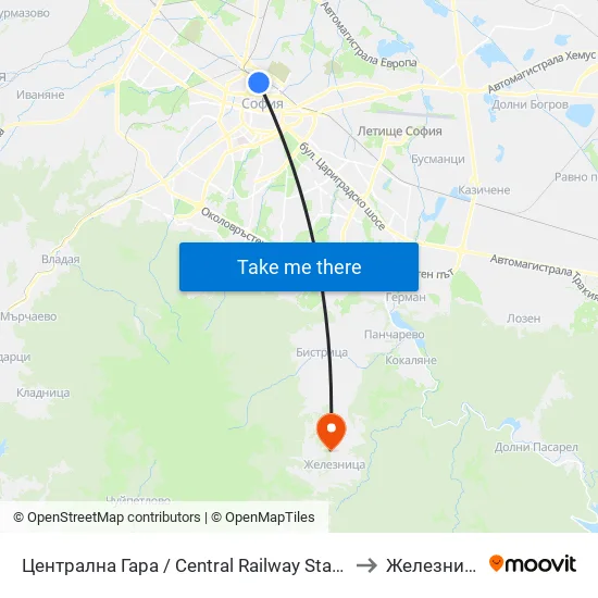 Централна Гара / Central Railway Station to Железница map