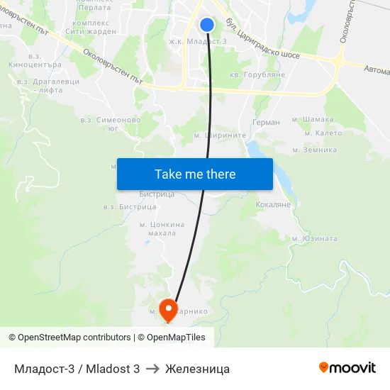 Младост 3 / Mladost 3 to Железница map