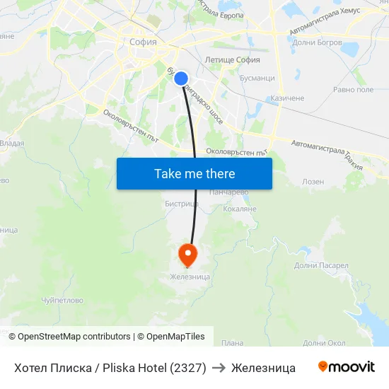 Хотел Плиска / Pliska Hotel (2327) to Железница map
