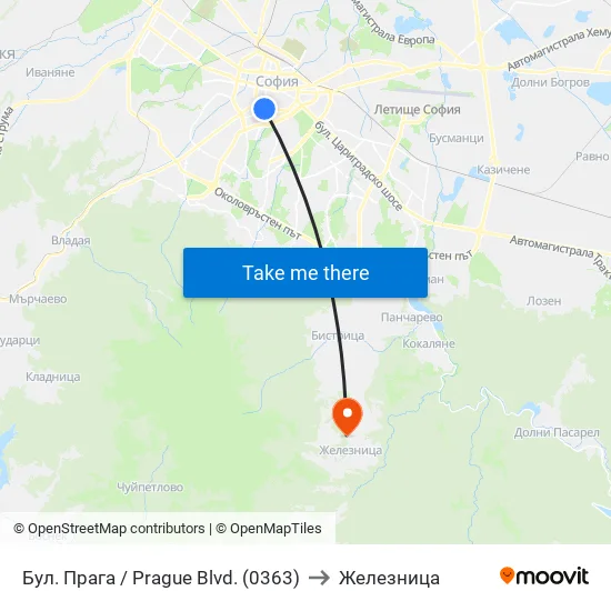 Бул. Прага / Prague Blvd. (0363) to Железница map