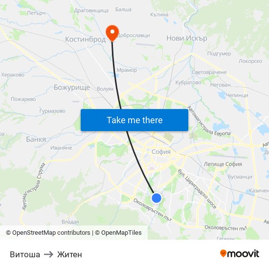 Витоша to Житен map