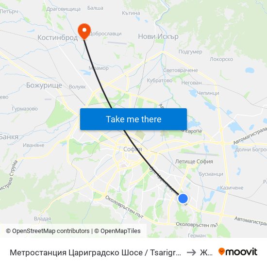 Метростанция Цариградско Шосе / Tsarigradsko Shosse Metro Station (1016) to Житен map