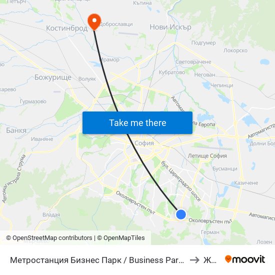 Метростанция Бизнес Парк / Business Park Metro Station (2490) to Житен map
