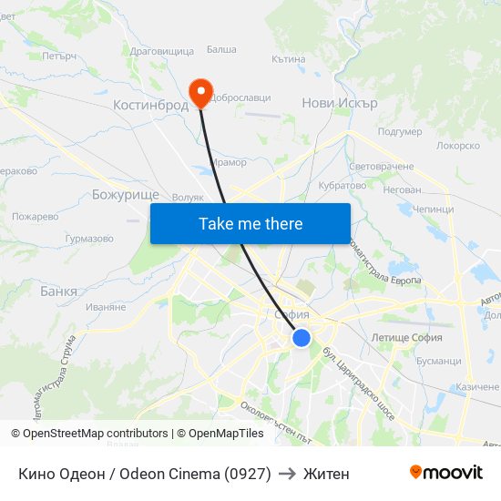 Кино Одеон / Odeon Cinema (0927) to Житен map