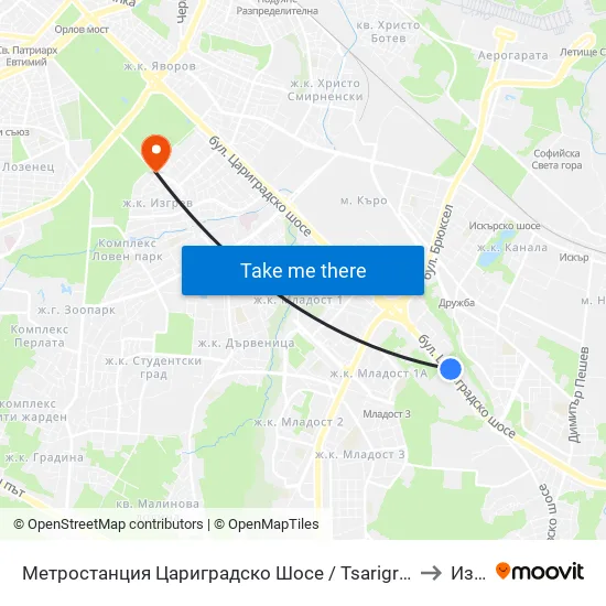 Ⓜ️ Метростанция Цариградско Шосе / Tsarigradsko Shosse Metro Station (1016) to Изгрев map