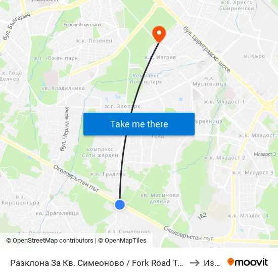 Разклона За Кв. Симеоново / Fork Road To Simeonovo Qr. (1459) to Изгрев map