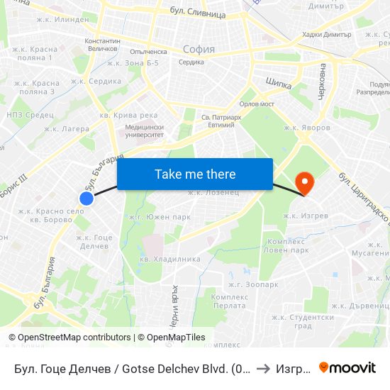Бул. Гоце Делчев / Gotse Delchev Blvd. (0314) to Изгрев map