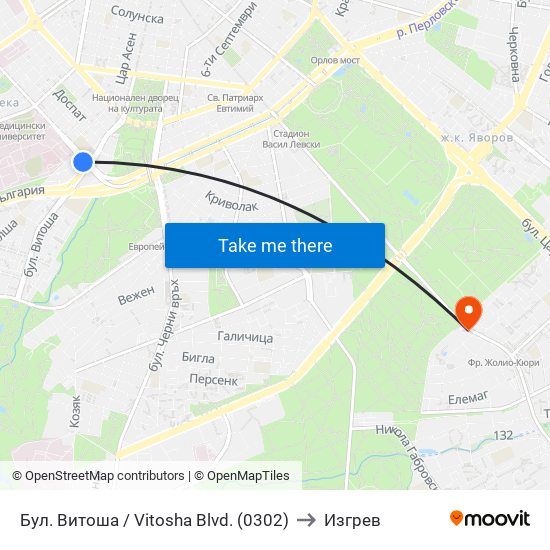 Бул. Витоша / Vitosha Blvd. (0302) to Изгрев map