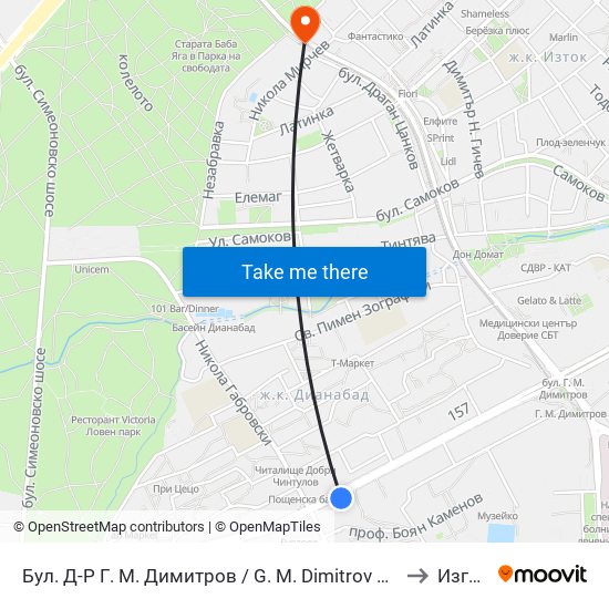 Бул. Д-Р Г. М. Димитров / G. M. Dimitrov Blvd. (0316) to Изгрев map