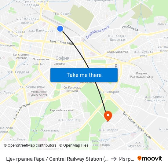Централна Гара / Central Railway Station (1327) to Изгрев map