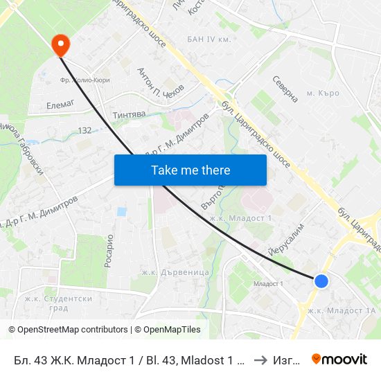 Бл. 43 Ж.К. Младост 1 / Bl. 43, Mladost 1 Qr. (0218) to Изгрев map