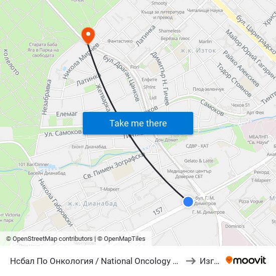 Нсбал По Онкология / National Oncology Hospital (2542) to Изгрев map