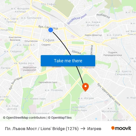 Ⓜ️ Пл. Лъвов Мост / Lions' Bridge (1276) to Изгрев map