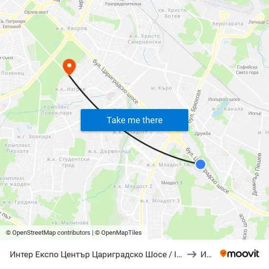 Интер Експо Център Цариградско Шосе / Inter Expo Center – Tsarigradsko Shose to Изгрев map