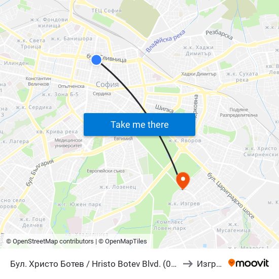 Бул. Христо Ботев / Hristo Botev Blvd. (0385) to Изгрев map
