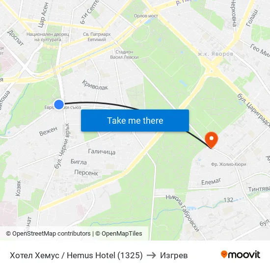 Ⓜ️ Хотел Хемус / Hemus Hotel (1325) to Изгрев map