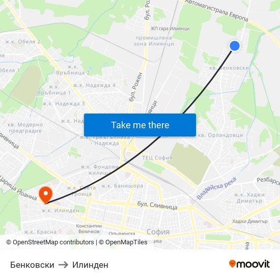 Бенковски to Илинден map