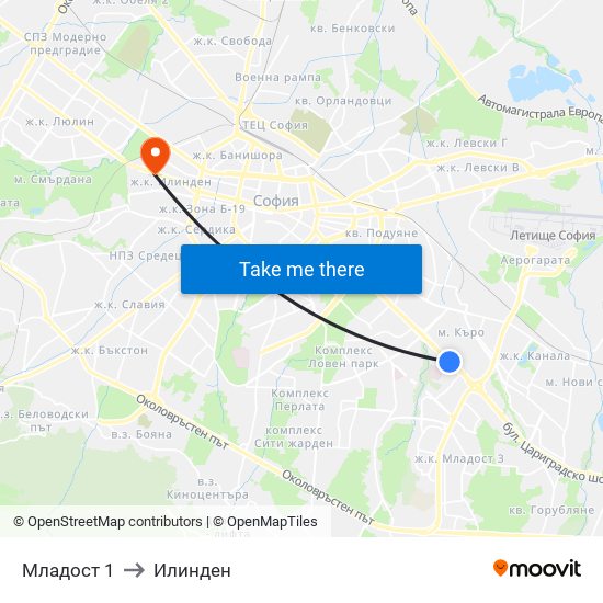 Младост 1 to Илинден map