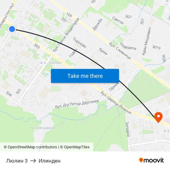 Люлин 3 to Илинден map