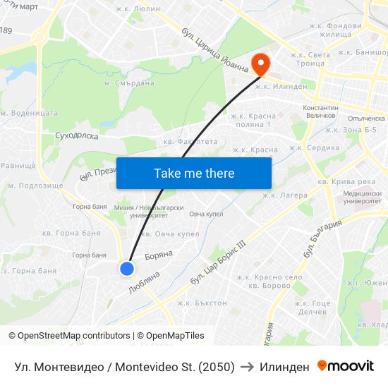 Ул. Монтевидео / Montevideo St. (2050) to Илинден map