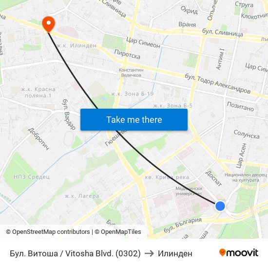 Бул. Витоша / Vitosha Blvd. (0302) to Илинден map