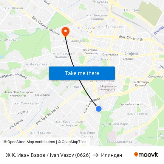 Ж.К. Иван Вазов / Ivan Vazov (0626) to Илинден map